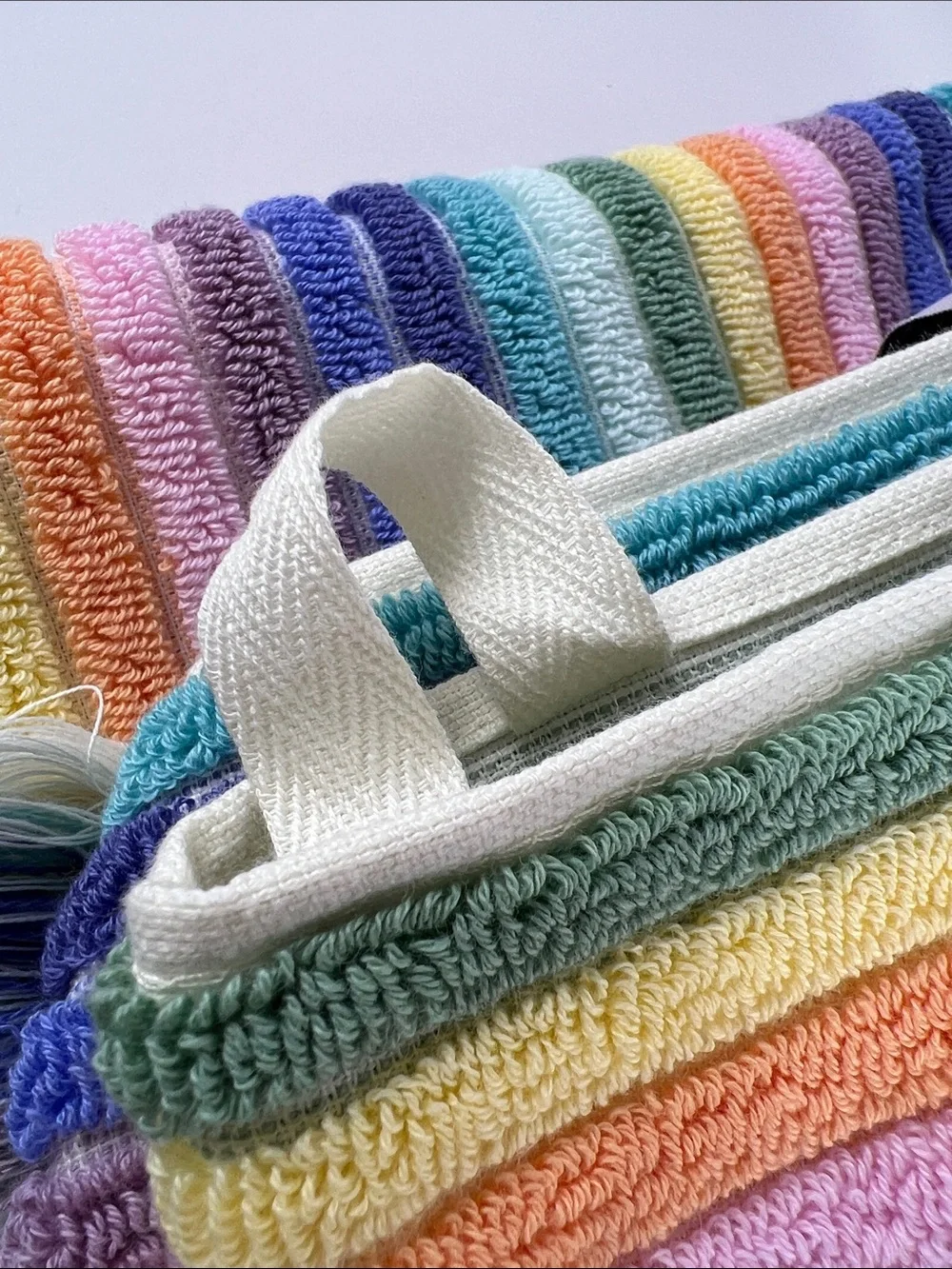 Rachel Zoe Bath Towels Rainbow Pastel Striped with Fringe Cotton 8 Pc Set NEW